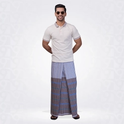 Beace And Brown Blues Grey Matching Lungi with T-Shirt Combo